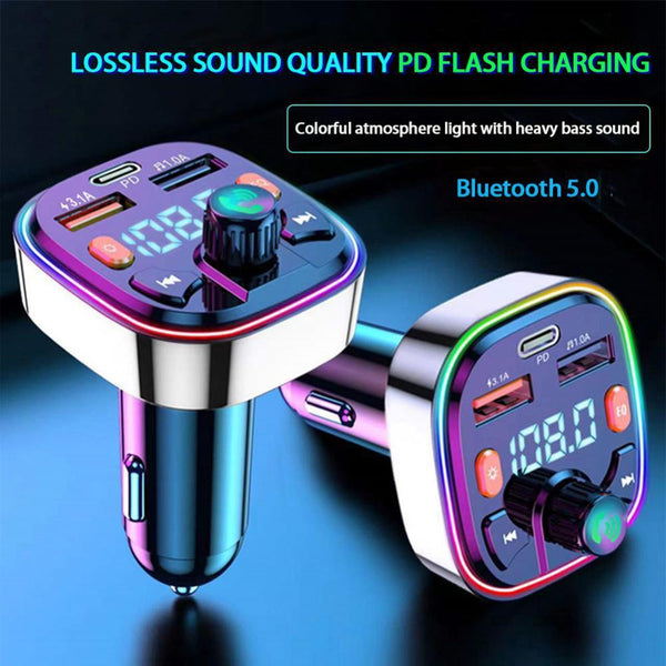 Q5 3.1A USB+PD Bluetooth Car Charger Car FM Transmitter Colorful Lighting