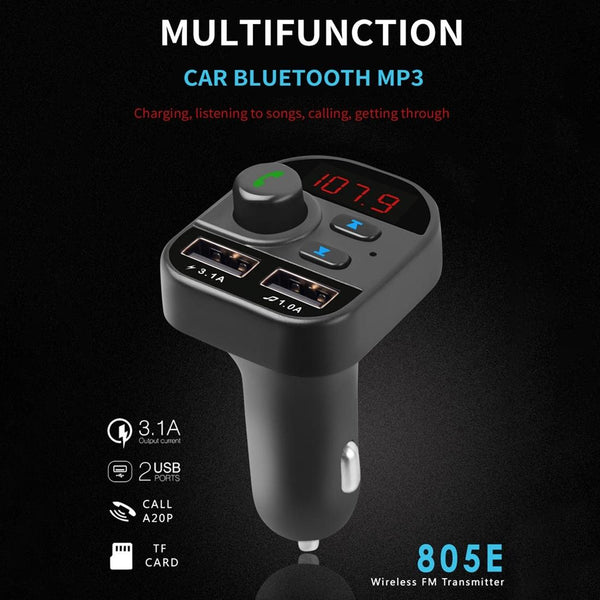 805E Dual USB Charging Bluetooth FM Transmitter MP3 Music Player Car Kit, Support Hands-Free Call  & Read TF Card / U Disk Music(Black)