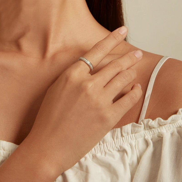 BSR353 S925 Sterling Silver Geometric Twist Plated Plated Zircon Ring(No.7)