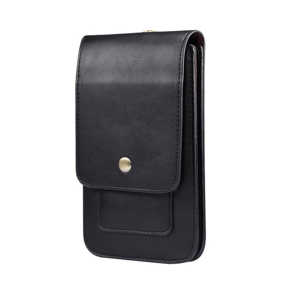 Lambskin Texture Men Phone Universal Double Lattice Waist Bag Leather Case, Size:S(Black)