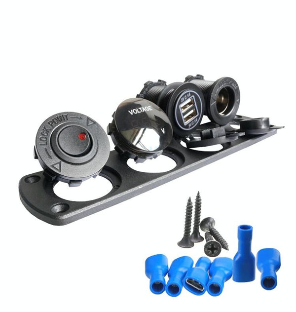 3 PCS 4-hole Panel Combination Switch Dual USB 4.2A Power Plug with Voltmeter(Red Light)