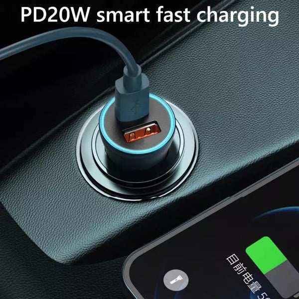PD 20W Aluminum Alloy Dual Interface Car Fast Charger (Grey)