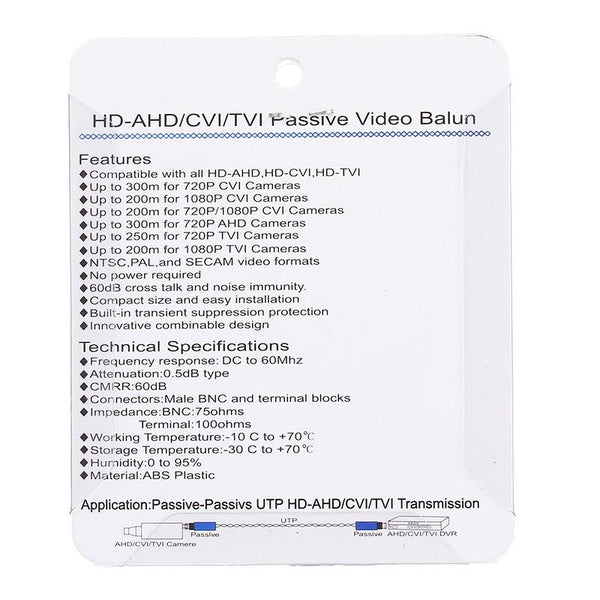 2x HD-CVI/TVI/AHD Video Balun Passive Transmitter 720p/1080p CCTV 300m