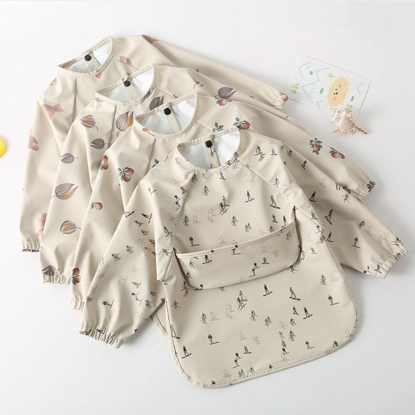 Long Sleeved Baby Soft PU Bib Waterproof Washable Easy Clean Smock With Pocket, Size: M(Dragon Fruit)
