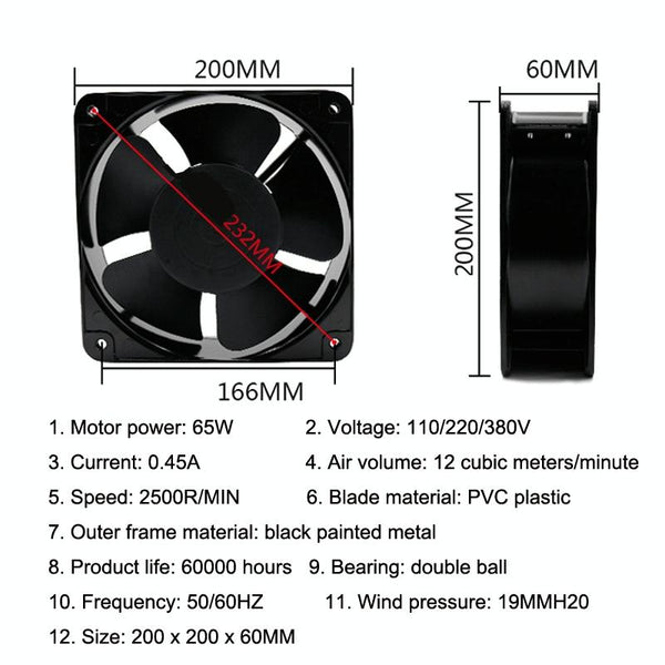 FP20060 380V 20cm Chassis Cabinet Metal Case Low Noise Cooling Fan