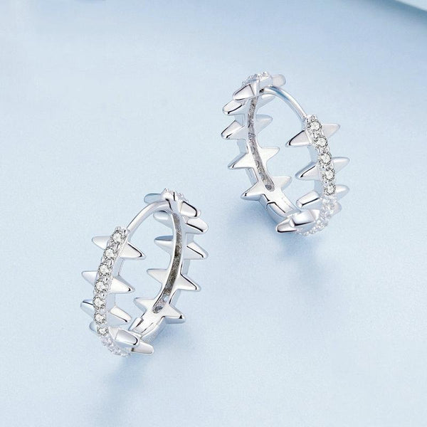 BSE770 Sterling Silver S925 Rivet Plated Platinum Zircon Earrings