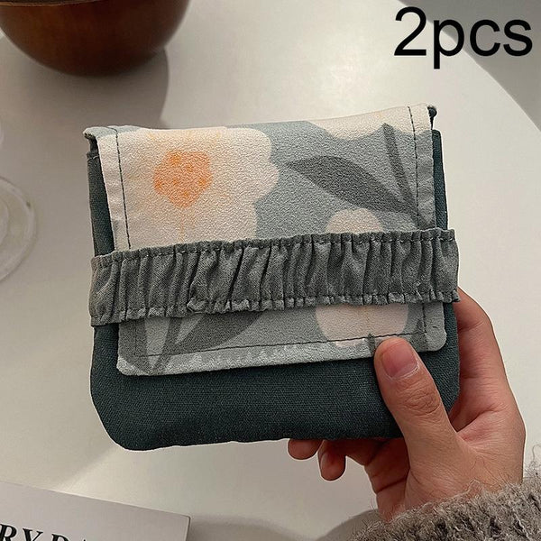 BD0443 2pcs Cartoon Pattern Large Capacity Sanitary Storage Bags(Green Flower)