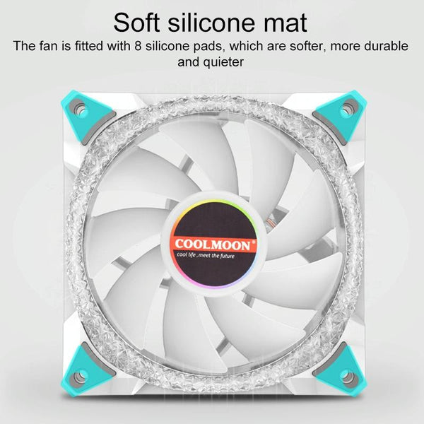 COOLMOON AS2 PWM Controlled Cooling Fan 12CM Dual-aperture Computer Water Cooling ARGB Chassis Fan (White)