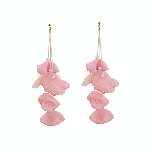 Long Exaggerated Fabric Art Handmade Petal Earrings, Color: E1908-31 Pink