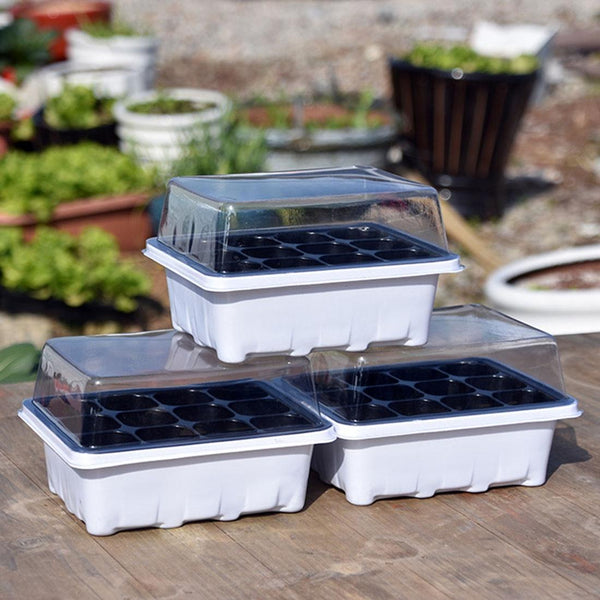 Seedling Tray Sprout Plate 12 Holes Nursery Pots Tray Lids Box For Gardening Bonsai Mini Greenhouse Nursery Plate(White)