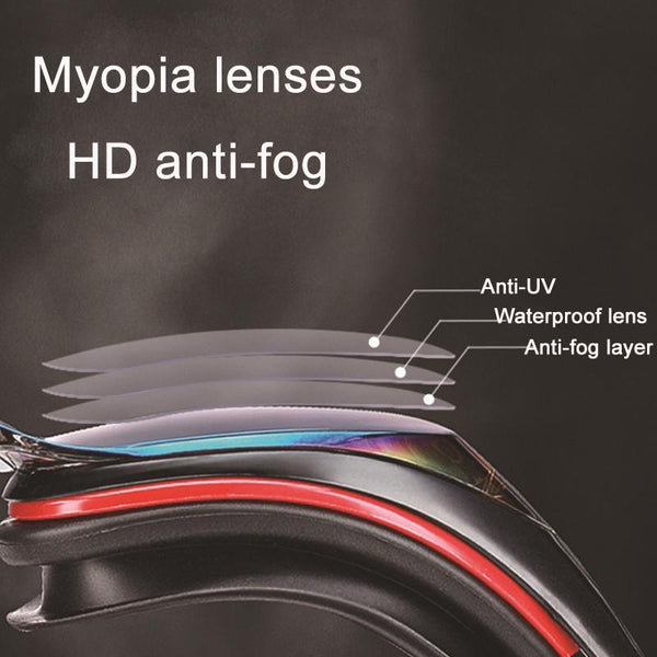 WAVE Electroplating HD Anti-fog Myopia Swimming Glasses, Color: Red Black 550 degree