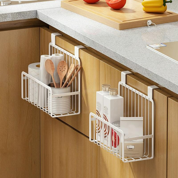 Behind-the-door Hanging Basket Kitchen Condiment Storage Rack Hanging Storage Rack(White)