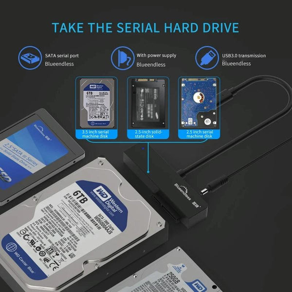 Blueendless US35 USB3.0 To SATA Adapter 2.5 / 3.5-Inch Hard Drive SSD Reader, Spec: USB3.0 12V2A