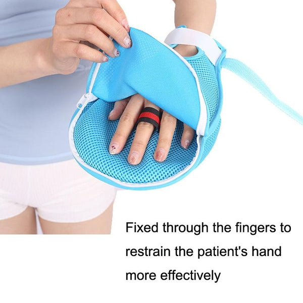 Finger Fixed Restraint Belt Elderly Fixed Comfortable Breathable Anti-extraction Tube Anti-scratch Gloves(Blue)