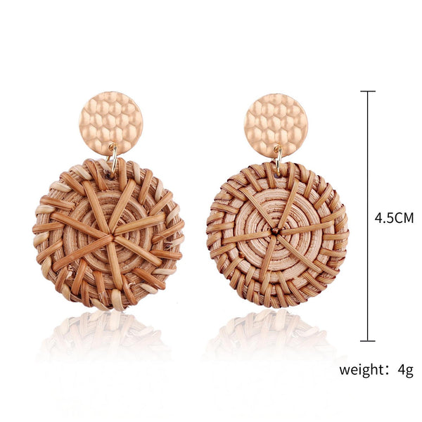 E2002-6 Knock Pattern Deep Cake Bamboo Vine Handmade Woven Earrings Bosomia Style Earrings