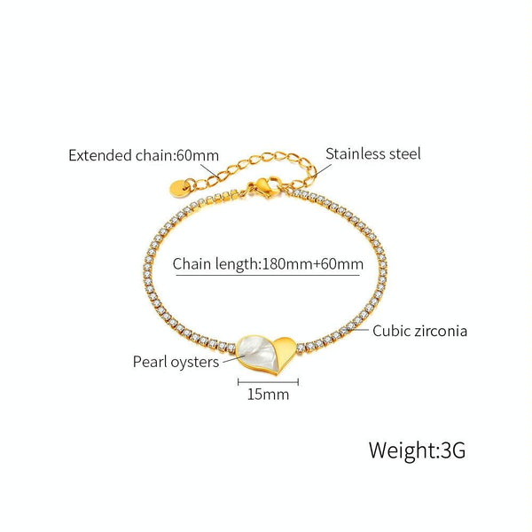 OPK GS1549 Stainless Steel With Diamonds Bracelet Love Heart Shell Hand Jewelry, Color: Gold