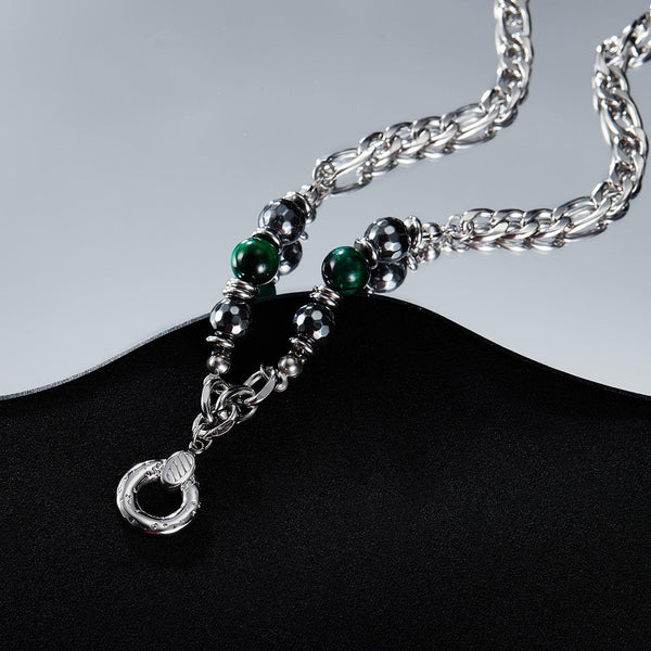 OPK GX2413 Personalized Hip Hop Geometric Pendant Stainless Steel Chain Spliced Tiger Eye Stone Necklace