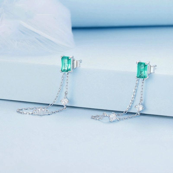 BSE784 S925 Platinum Plated Sterling Silver Irregular Long Chain Stud Earrings