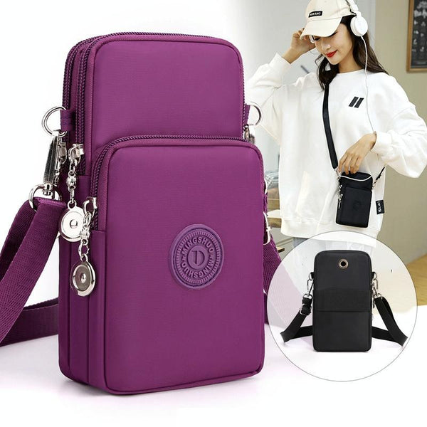 Crossbody Mobile Phone Bag Vertical Wallet Arm Bag With Headphone Hole(Wine Red)