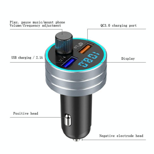 C1 Multifunctional Car Dual USB Charger MP3 Music Player Bluetooth FM Transmitter (Black)