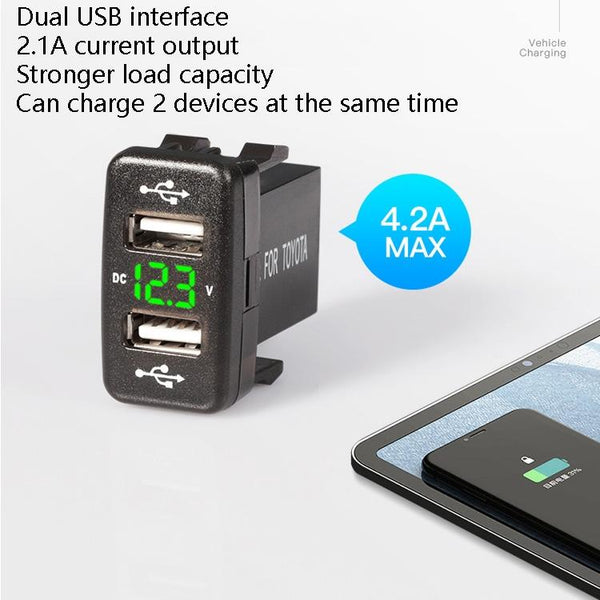 Car Charger Original Hole Non-Destructive Modification Of Dual Usb Car Charger With Line Suitable For Toyota(FTWU Blue Light)