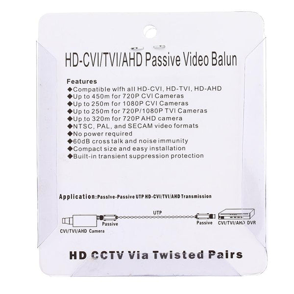 2x HD-CVI/TVI/AHD Video Balun Adapter - 720p/1080p CCTV
