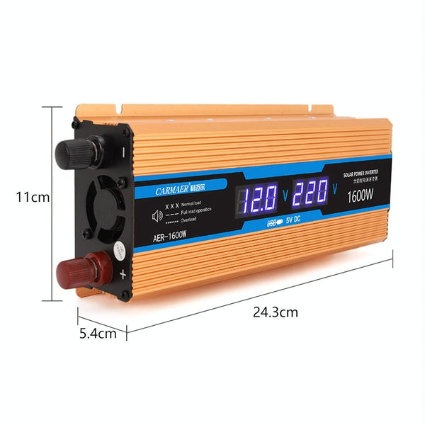Carmaer Modified Sine Wave 24V to 220V 1600W Car Multi-function Double Digital Display Inverter Household Power Converter