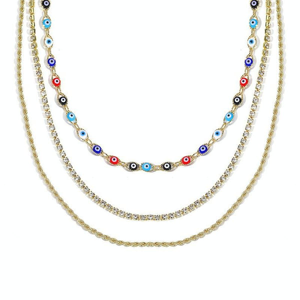 Angel Eyes Pendant Layered Necklace, Model: N2210-5 3 Layer Colorful Eyes