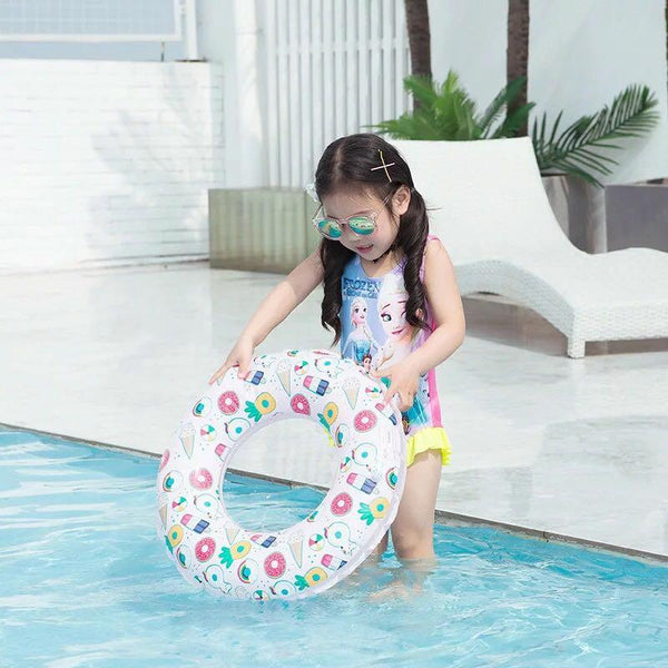 Ice Cream Pattern Inflatable Swimming Ring Thickening Water Ring Lifesaving Ring Suitable for Children Aged 5-9, Size: 70cm (Pink)