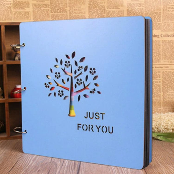 Wooden Cover Baby Growth Commemorative Album Creative Manual Paste Album Book(Blue Growing Tree)