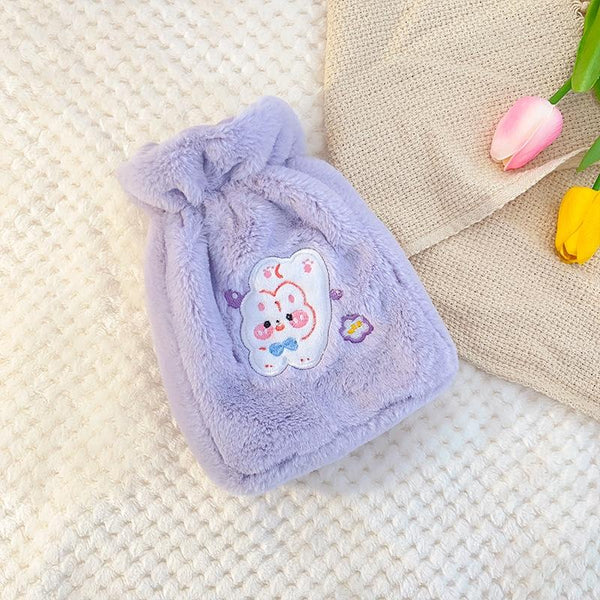 Plush Embroidery Washable Can Be Crossbody Water-Filled Warm Water Bag Purple Bunny