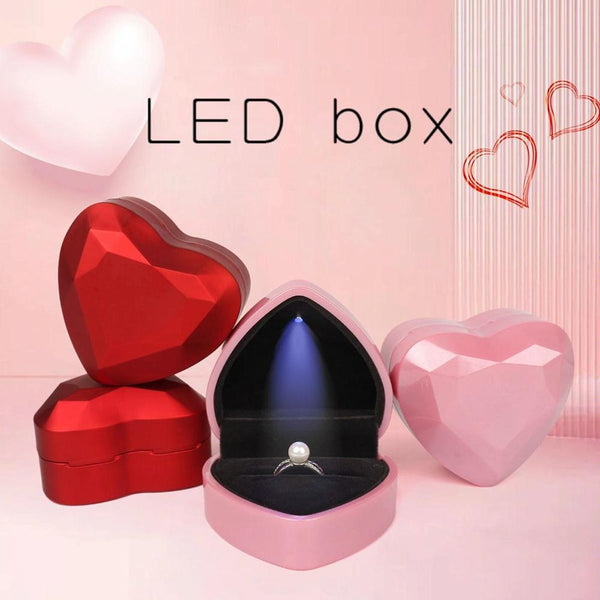 017015-20 Heart-shaped LED Light Ring Necklace Storage Box without Jewelry, Spec: Ring(Red)