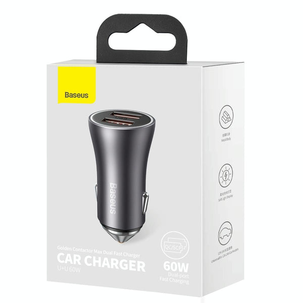 Baseus CCJDZ-MU 60W Dual USB Fast Charging Car Charger(Dark Grey)