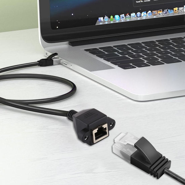 RJ45 Female to Male CAT5E Network Panel Mount Screw Lock Extension Cable, Length: 1.5m(Black)