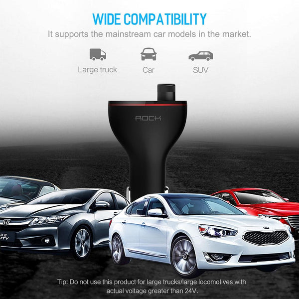 Rock B300 Wireless Bluetooth V4.2 FM Transmitter Radio Adapter Car Charger, With Dual USB Output & Hand-Free Calling, Music Player Support USB Flash Drive & U Disk, Compatible with IOS & Android