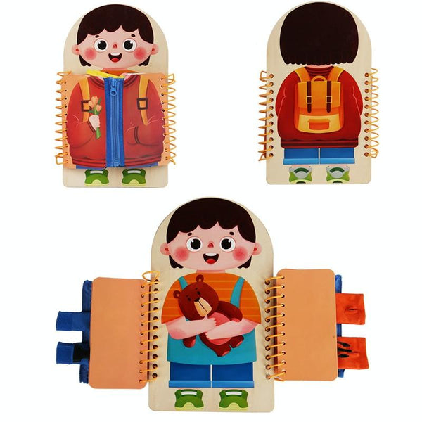 Children Wooden Multi-layer Practice Dressing Board Montessori Early Learning Educational Toy(Girl Model)