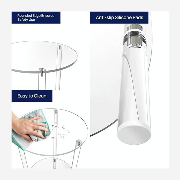 YX107 Acrylic Round Two-layer Small Bedside Table(Transparent)