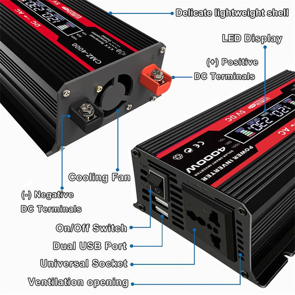Zhizun Modified Sinewave 12V to 110V 4000W Car Power Inverter(Black)