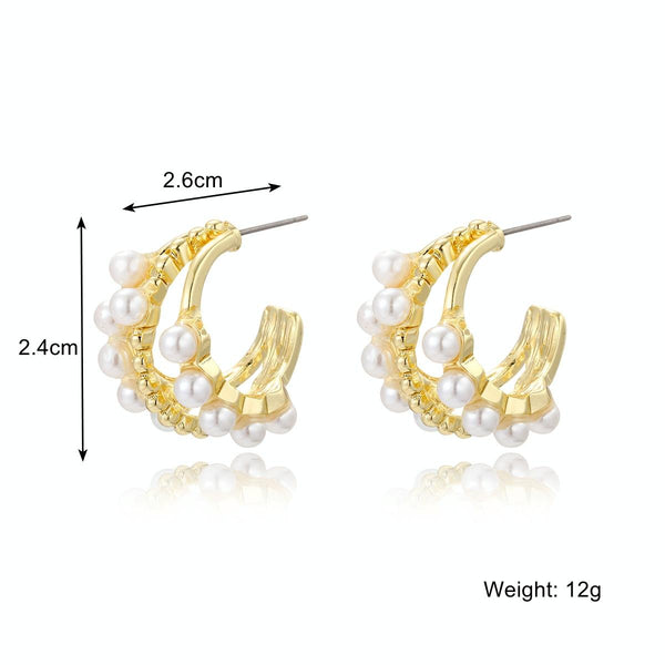 E2208-5 Three Circle C Shape Stud Earrings Jewelry