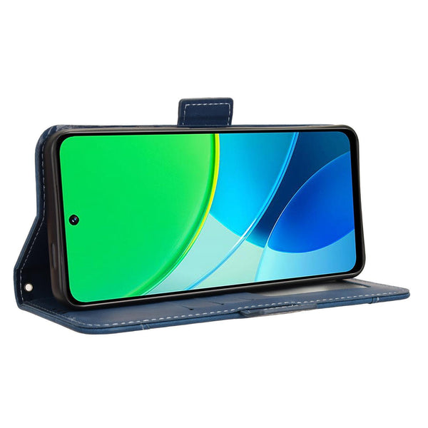 For vivo Y19s 4G Skin Feel Calf Texture Card Slots Leather Phone Case(Blue)