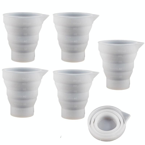 5pcs 100ml Folding DIY Epoxy Measuring Cup Silicone Mold Candle Plaster Glue Mixing Cup