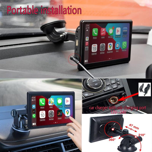 X70-1 Car 7 inch IPS Portable Smart Screen Wireless Screen Projection Carplay Android Auto, with Reversing Camera(Black)