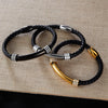 OPK PH1586 Simple Men Leather Bracelet Stainless Steel Magnetic Insert Buckle Bracelet, Color: Gold