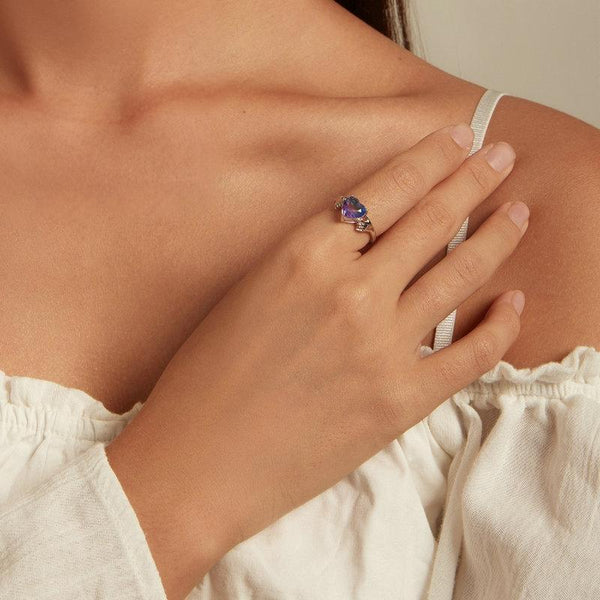 BSR345 Geometric Sterling Silver S925 Heart Guard White Gold Plated Ring(No.7)