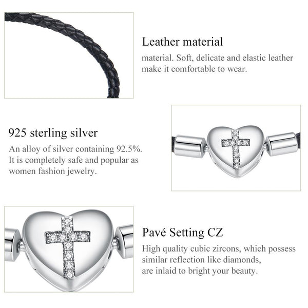 S925 Sterling Silver Cross Braided Rope Women Bracelet Jewelry, Size:17cm