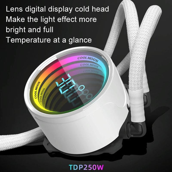 COOLMOON CM-YM-240T Digital ARGB Lens Edition Integrated Water Cooling CPU Cooler Temperature Display CPU Fan(Black)