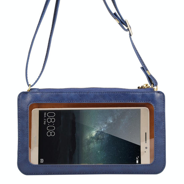Universal Crazy Horse Texture Touch Screen Wallet Style PU Leather Shoulder Bag for Galaxy Note 8 & Mega 6.3, Huawei Mate 8 / Mate 7, etc. 6.3 inch Below(Dark Blue)