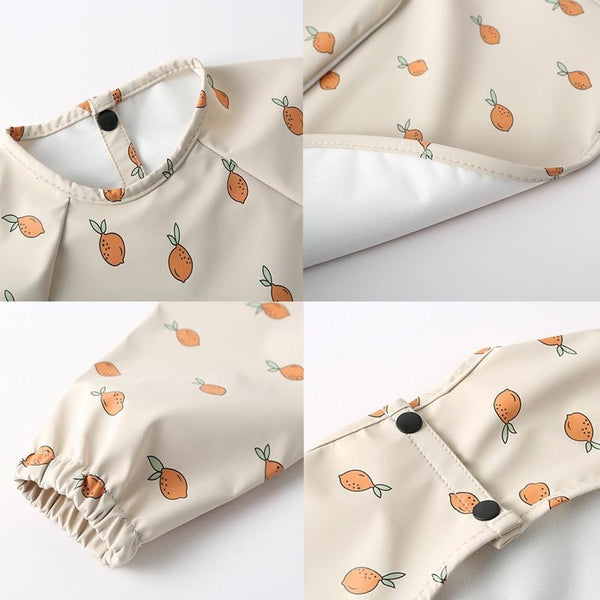Long Sleeved Baby Bib Waterproof Washable Easy Clean Smock With Pocket, Size: M(Pear Orange)
