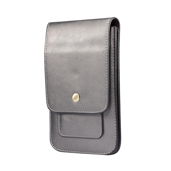 Lambskin Texture Men Phone Universal Double Lattice Waist Bag Leather Case, Size:L(Grey)