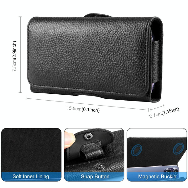 HAWEEL 4.7-6.1 inch Litchi Texture Genuine Leather Phone Belt Clip Horizontal Carrying Pouch (Black)